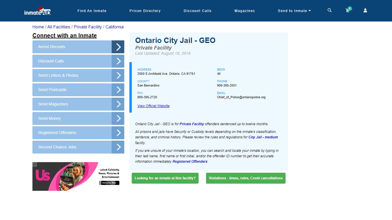 Ontario City Jail - GEO - Inmate Search - Ontario, CA
